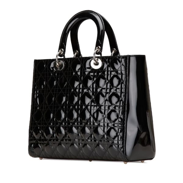 Pre-owned Dior Large Patent Cannage Lady Dior Black