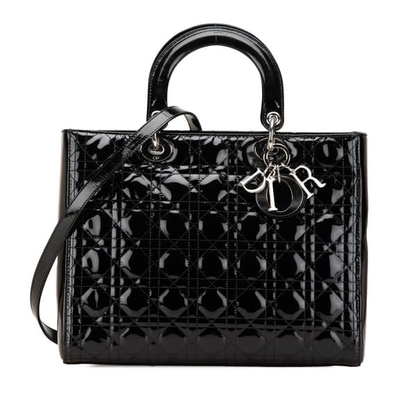 Pre-owned Dior Large Patent Cannage Lady Dior Black