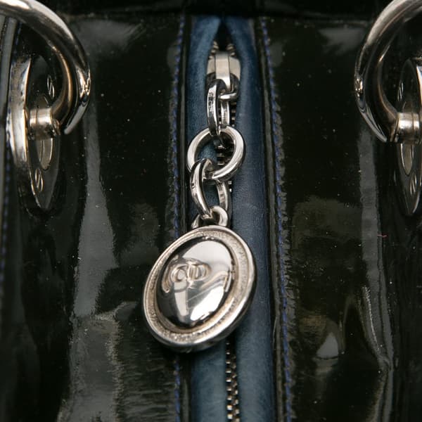 Pre-owned Dior Medium Patent Cannage Lady Dior Black