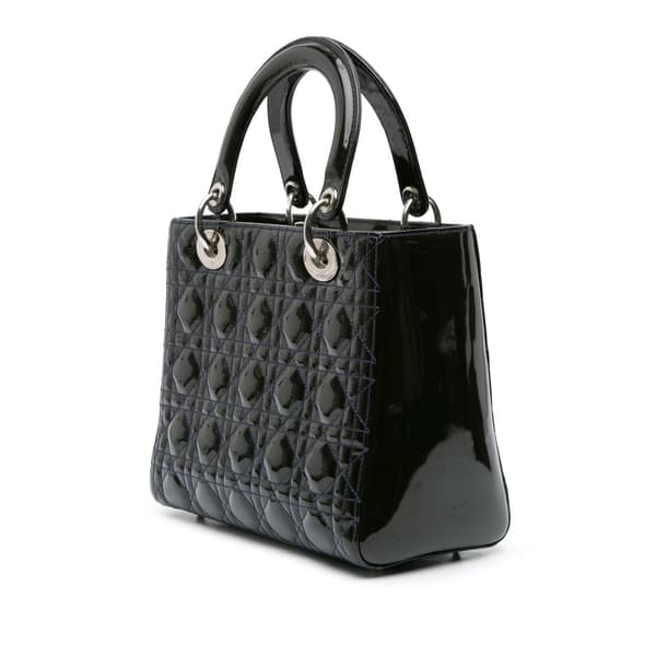 Pre-owned Dior Medium Patent Cannage Lady Dior Black