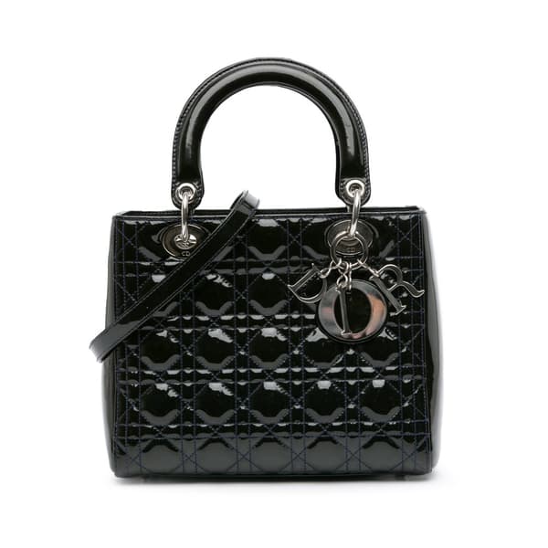 Pre-owned Dior Medium Patent Cannage Lady Dior Black