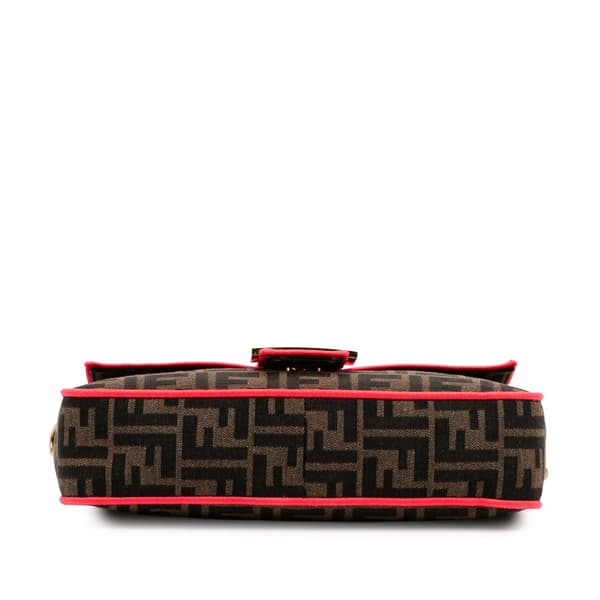 Pre-owned Fendi Medium Zucca Canvas Fluo Trim Baguette Satchel Brown
