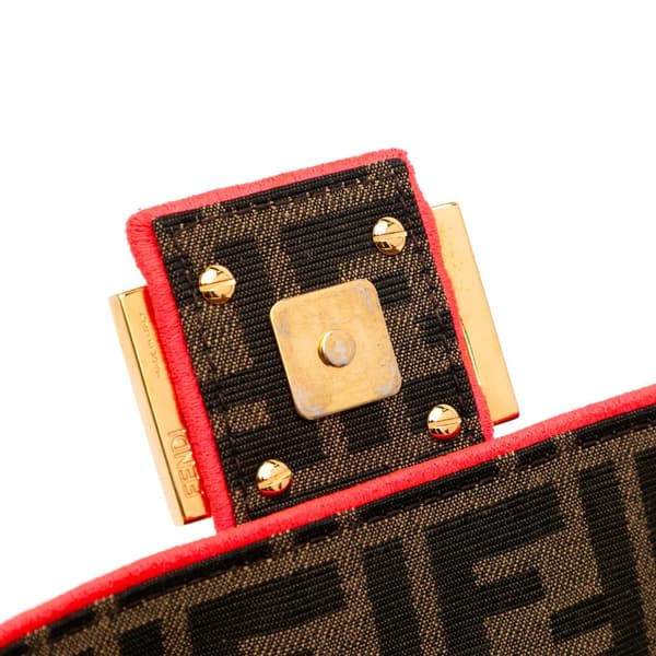 Pre-owned Fendi Medium Zucca Canvas Fluo Trim Baguette Satchel Brown