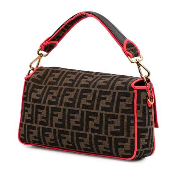 Pre-owned Fendi Medium Zucca Canvas Fluo Trim Baguette Satchel Brown