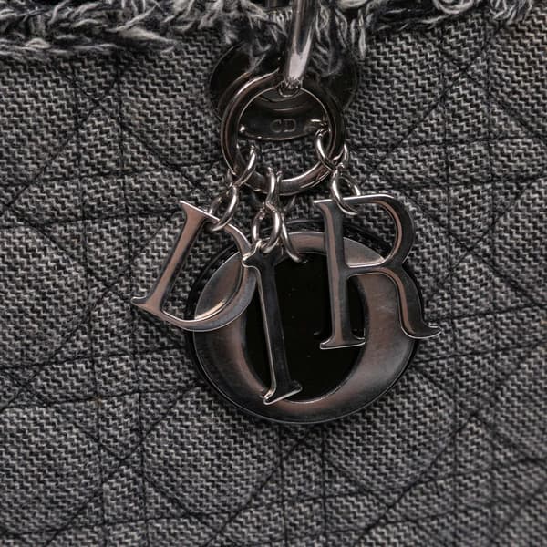 Pre-owned Dior Large Tweed Cannage Lady Dior Gray