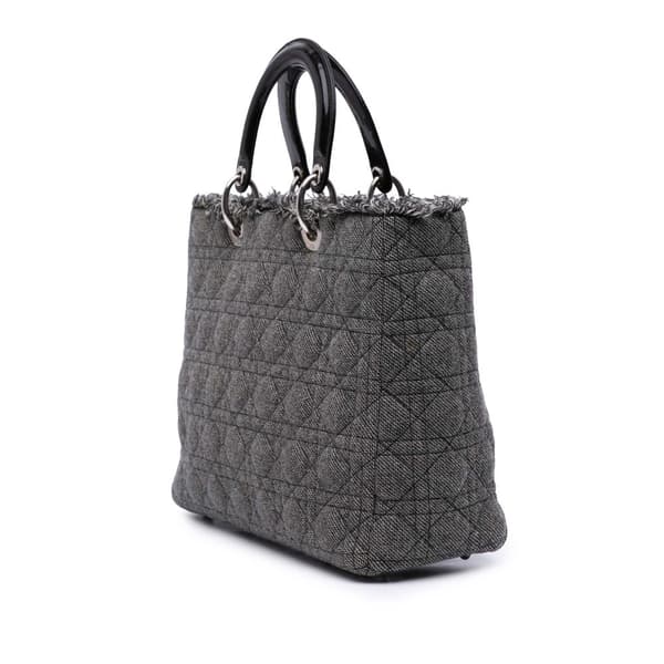 Pre-owned Dior Large Tweed Cannage Lady Dior Gray