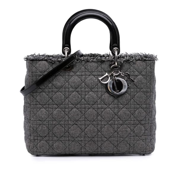 Pre-owned Dior Large Tweed Cannage Lady Dior Gray