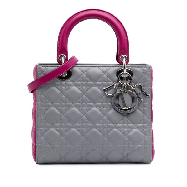 Pre-owned Dior Medium Bicolor Lambskin Cannage Lady Dior Gray