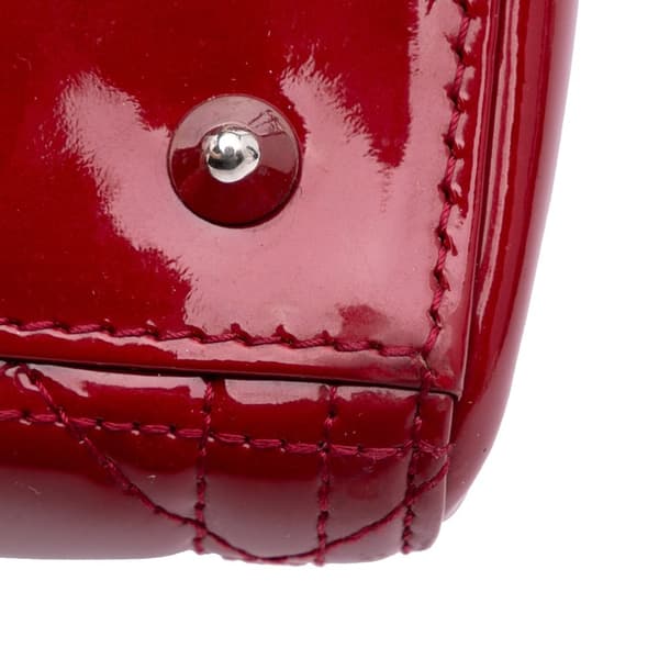 Pre-owned Dior Medium Patent Cannage Lady Dior Red