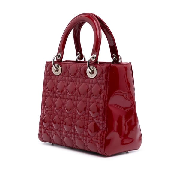Pre-owned Dior Medium Patent Cannage Lady Dior Red