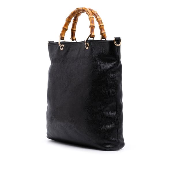 Pre-owned Gucci Tall Leather Bamboo Shopper Tote Black