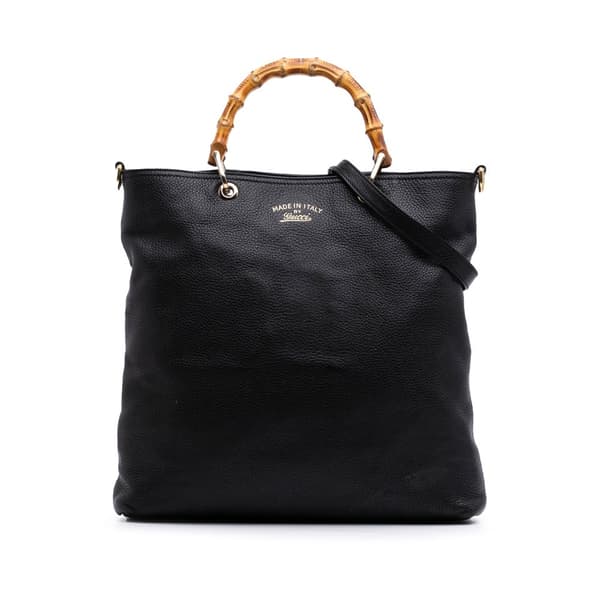 Pre-owned Gucci Tall Leather Bamboo Shopper Tote Black