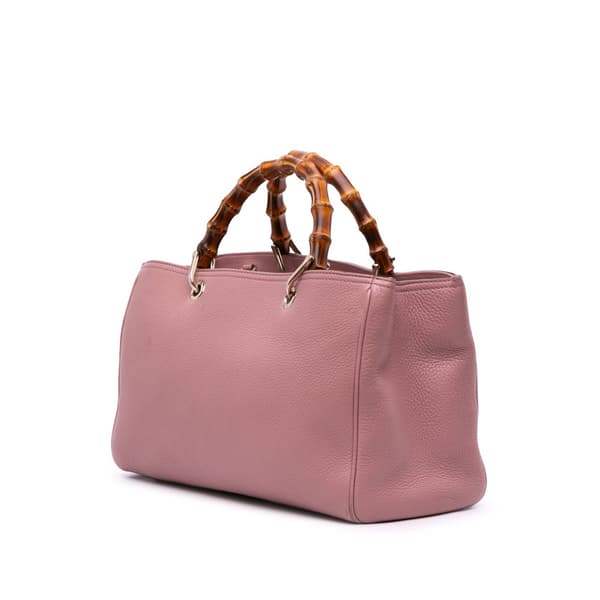 Pre-owned Gucci Medium Calfskin Bamboo Shopper Satchel Pink