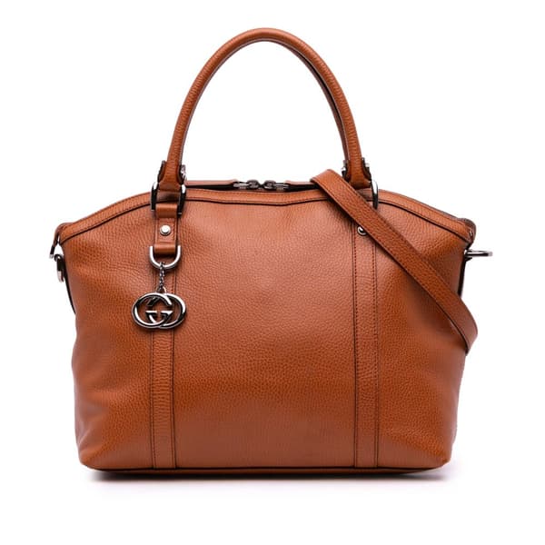 Pre-owned Gucci Leather GG Charm Dome Satchel Brown