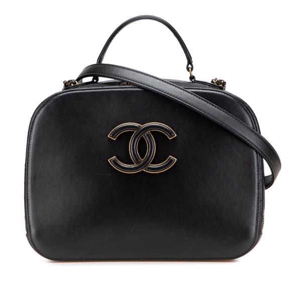 Pre-owned Chanel Goatskin and Quilted Calfskin Coco Curve Vanity Case Black