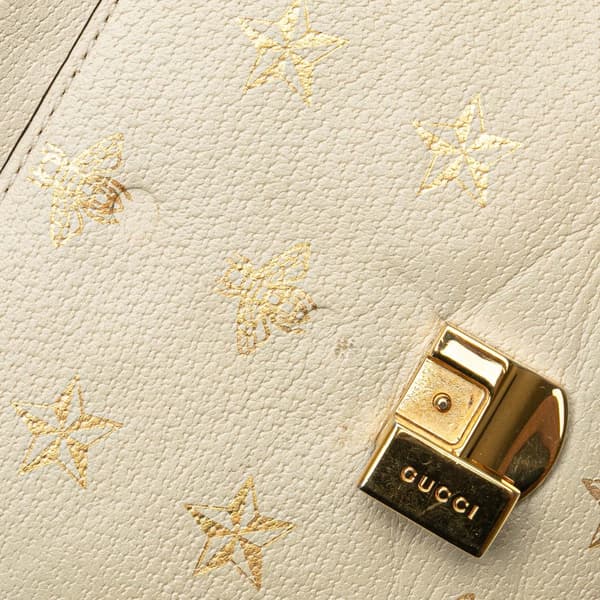Pre-owned Gucci Mini Calfskin Bee Star Sylvie Satchel White