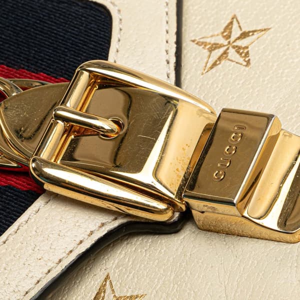 Pre-owned Gucci Mini Calfskin Bee Star Sylvie Satchel White