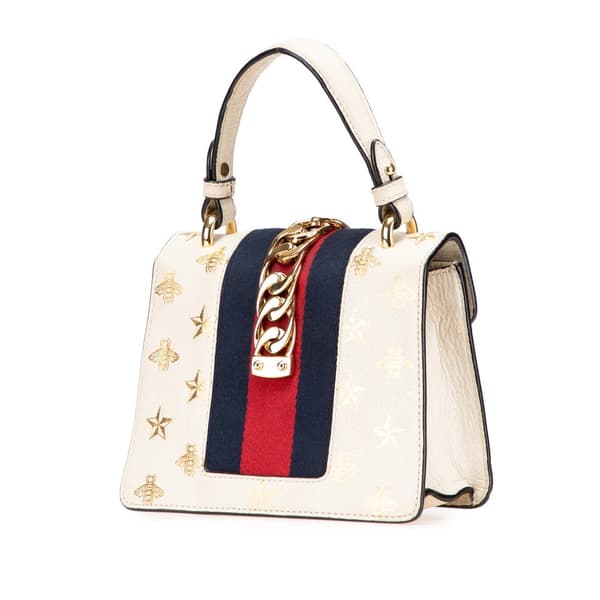 Pre-owned Gucci Mini Calfskin Bee Star Sylvie Satchel White