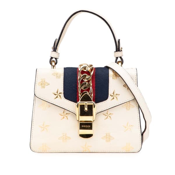 Pre-owned Gucci Mini Calfskin Bee Star Sylvie Satchel White