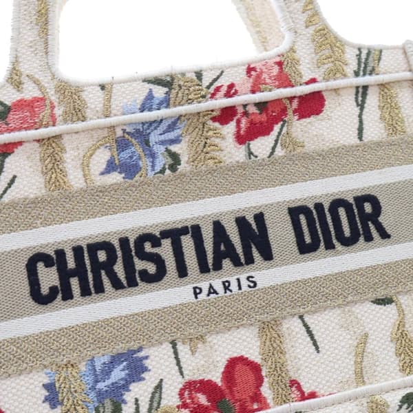 Pre-owned Dior Mini Canvas Embroidered Hibiscus Book Tote Brown