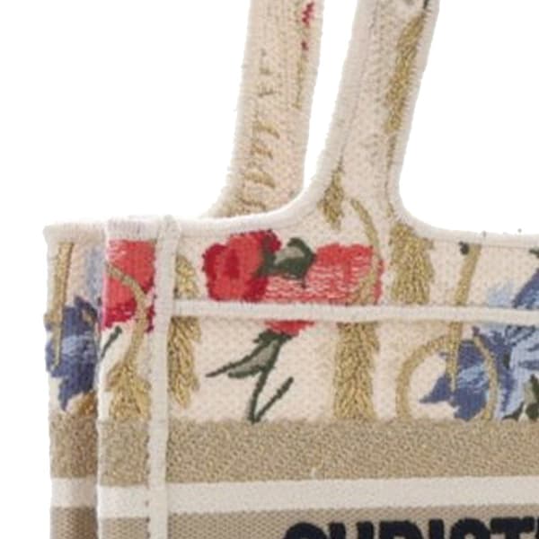 Pre-owned Dior Mini Canvas Embroidered Hibiscus Book Tote Brown