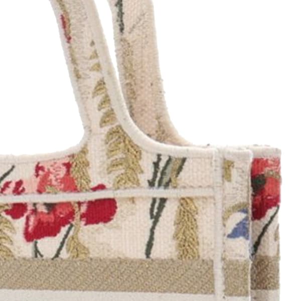 Pre-owned Dior Mini Canvas Embroidered Hibiscus Book Tote Brown