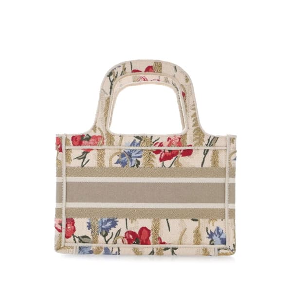 Pre-owned Dior Mini Canvas Embroidered Hibiscus Book Tote Brown