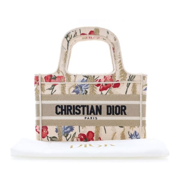 Pre-owned Dior Mini Canvas Embroidered Hibiscus Book Tote Brown