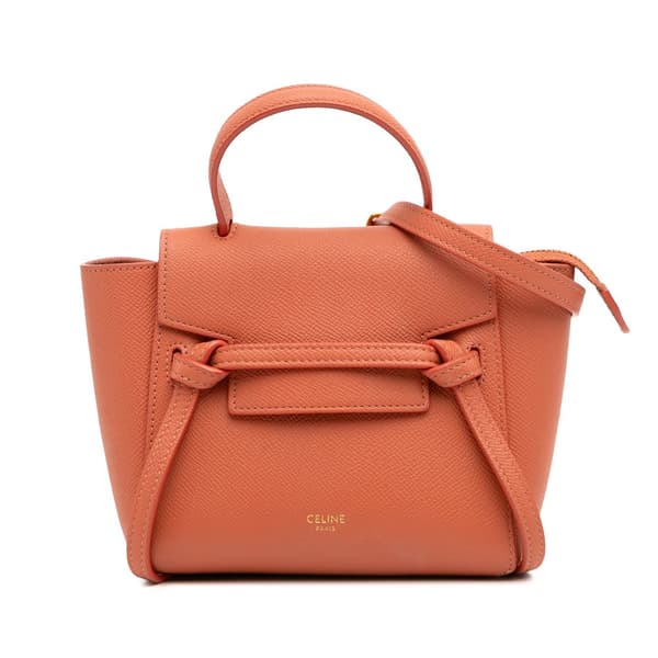 Pre-owned Celine Pico Grained Calfskin Belt Bag Orange
