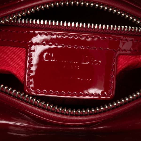 Pre-owned Dior Medium Patent Cannage Lady Dior Red