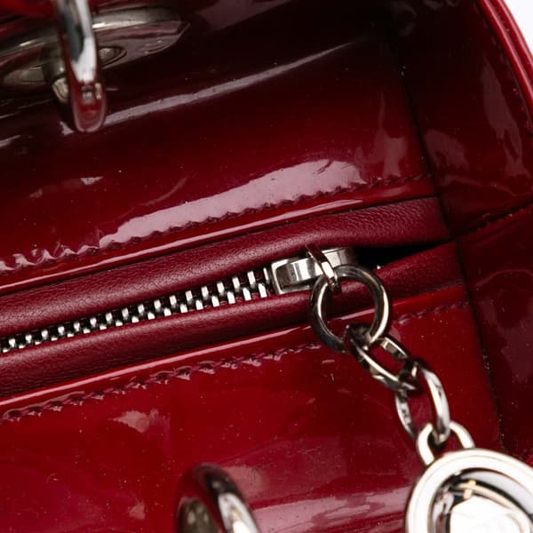 Pre-owned Dior Medium Patent Cannage Lady Dior Red