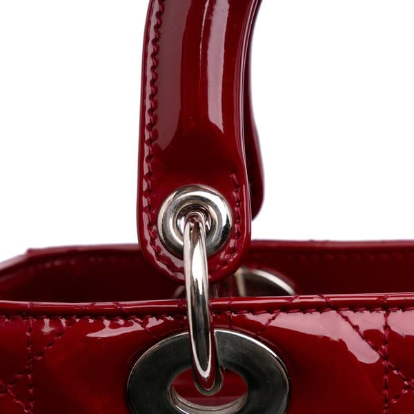 Pre-owned Dior Medium Patent Cannage Lady Dior Red