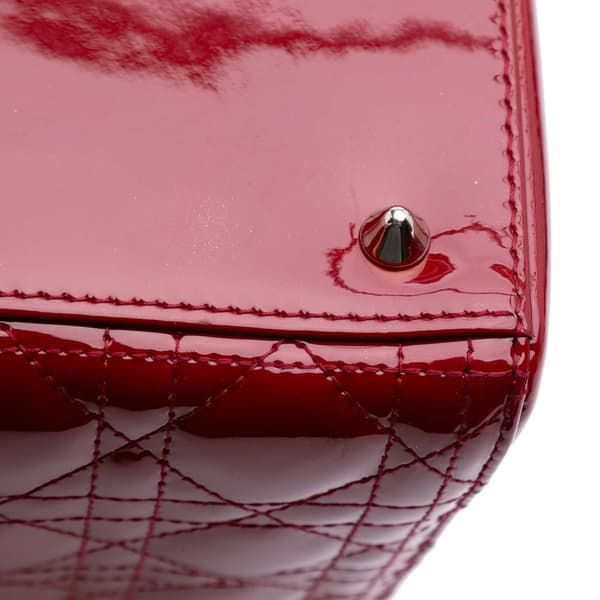 Pre-owned Dior Medium Patent Cannage Lady Dior Red