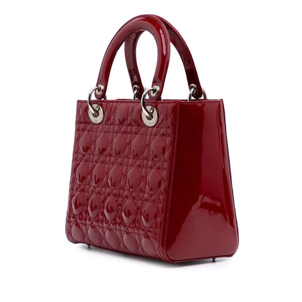 Pre-owned Dior Medium Patent Cannage Lady Dior Red