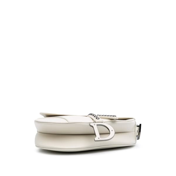 Pre-owned Dior Studded Leather Saddle Bag White