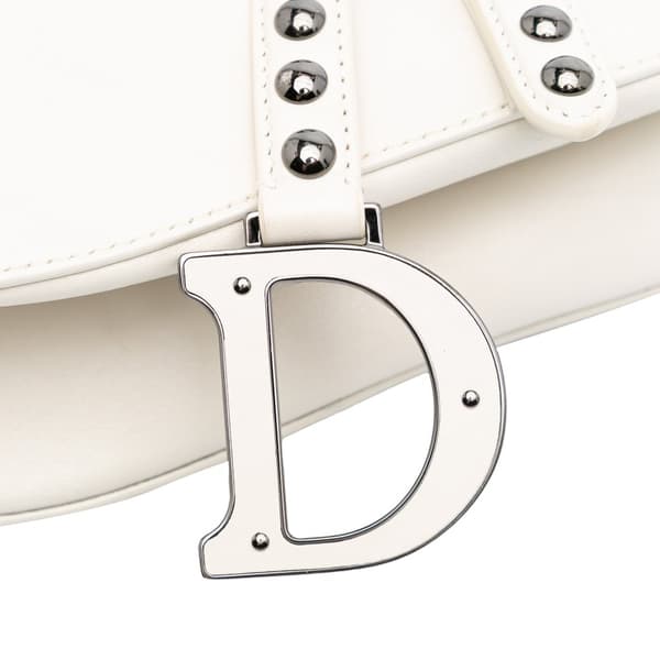 Pre-owned Dior Studded Leather Saddle Bag White