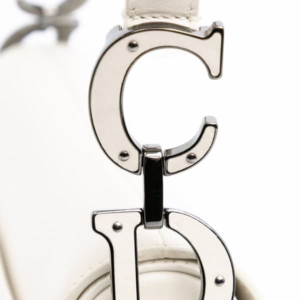 Pre-owned Dior Studded Leather Saddle Bag White