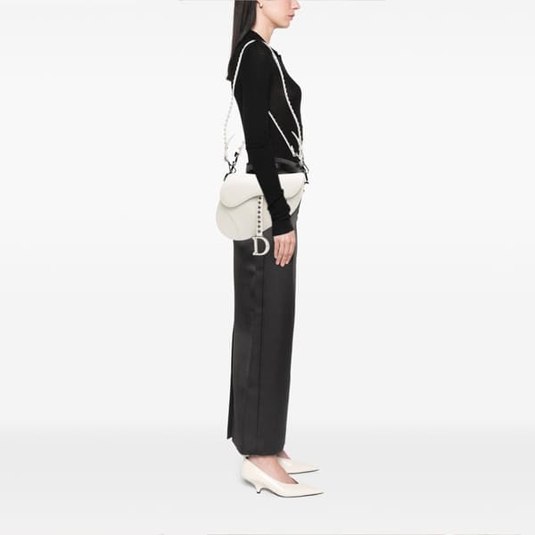 Pre-owned Dior Studded Leather Saddle Bag White