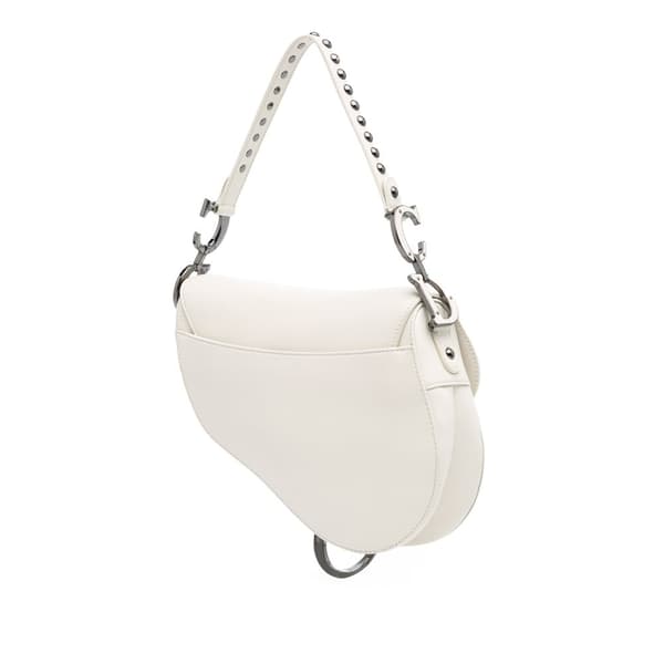 Pre-owned Dior Studded Leather Saddle Bag White