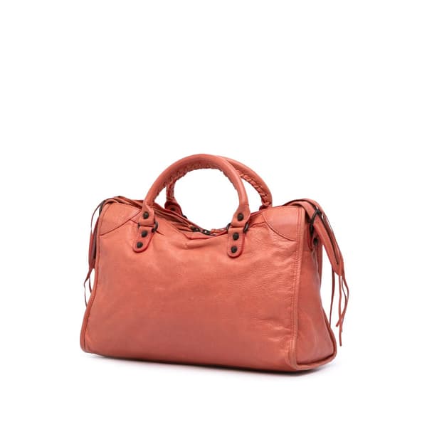 Pre-owned Balenciaga Lambskin Motocross Classic City Satchel Red