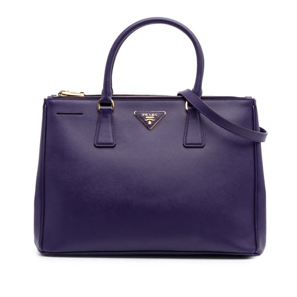 Pre-owned Prada Medium Saffiano Lux Galleria Double Zip Satchel Purple