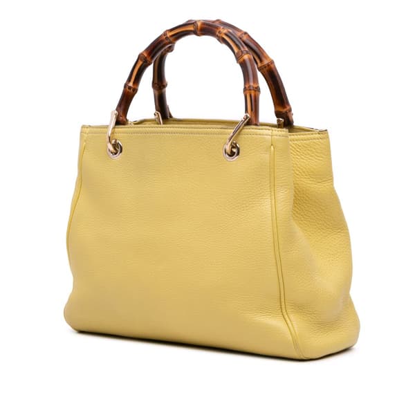 Pre-owned Gucci Small Calfskin Bamboo Shopper Satchel Yellow