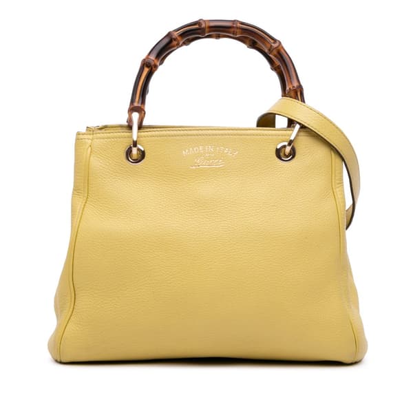 Pre-owned Gucci Small Calfskin Bamboo Shopper Satchel Yellow