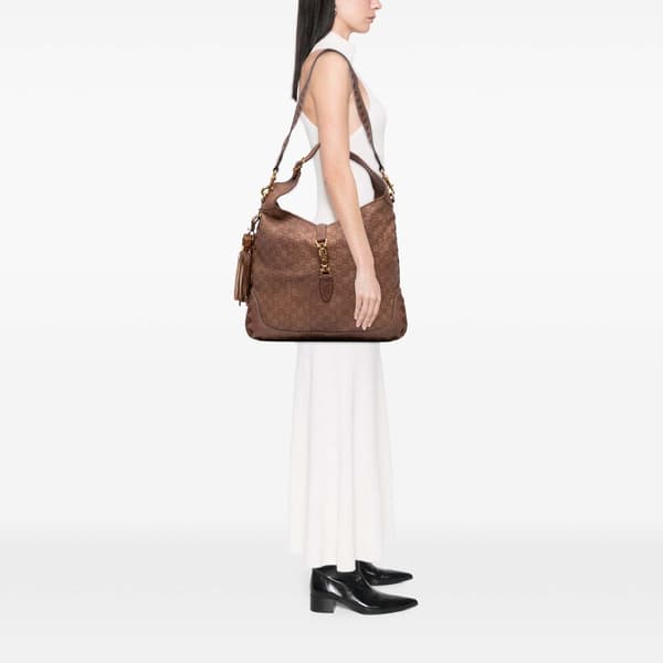 Pre-owned Gucci Large Guccissima New Jackie Satchel Brown