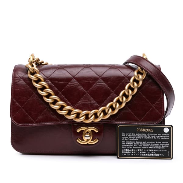 Pre-owned Chanel Small Aged Calfskin Straight Lined Flap Red