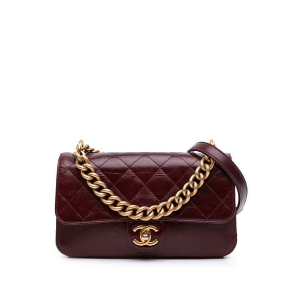 Pre-owned Chanel Small Aged Calfskin Straight Lined Flap Red