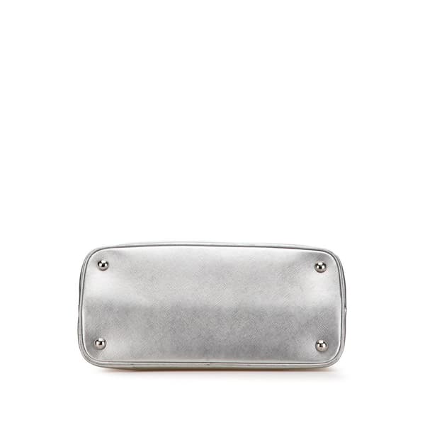 Pre-owned Prada Medium Saffiano Lux Open Promenade Satchel Silver