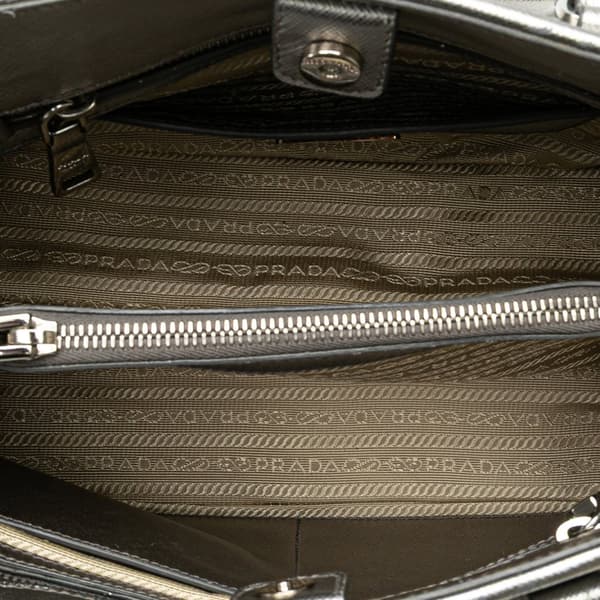 Pre-owned Prada Medium Saffiano Lux Open Promenade Satchel Silver
