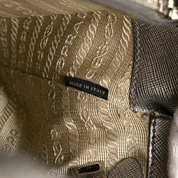 Pre-owned Prada Medium Saffiano Lux Open Promenade Satchel Silver