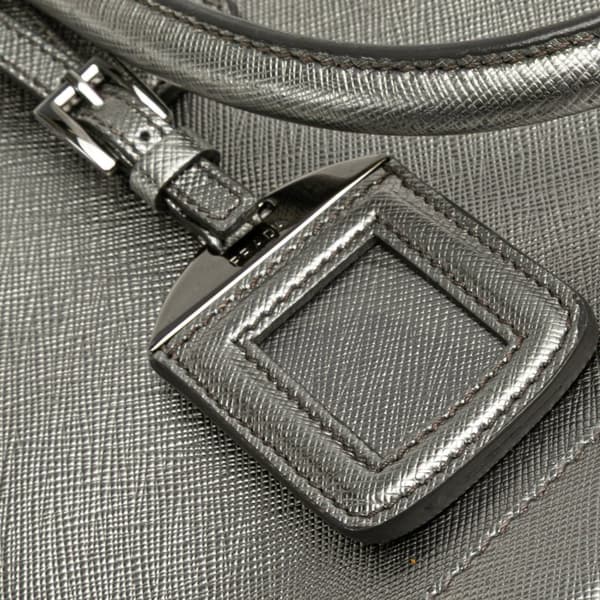 Pre-owned Prada Medium Saffiano Lux Open Promenade Satchel Silver